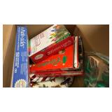 Box of Christmas Decor, lights, ornaments,