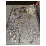 Flat of glass icicle ornaments, snowflakes etc