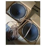 Set of Jensen coned audio speakers and misc cord