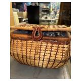 Vintage wicker basket with sewing supplies