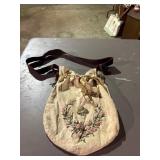 Antique Ribbon Embroidery Drawstring Purse 