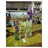 2 hand painted flower vases