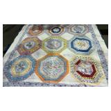 Vintage Octagon Pattern Hand Stitched Quilt - some