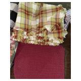 Woven fall tablecloth and waffle blanket
