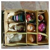 Box of vintage glass Christmas ornaments