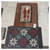 Pair of folk art wall hangings, needlework Santa