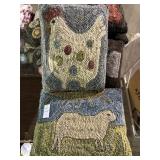Primitive folk-art chicken and sheep hand-hooked