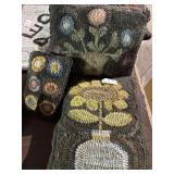 Primitive folk-art floral hand-hooked wool