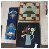 Lot of 3 folk art wall hangings