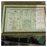 French needlework sampler dated 1840 18"x26"