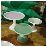 Vintage Jadeite, white, and pink cake platter lot