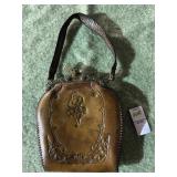 Antique Art Nouveau hand-tooled leather purse