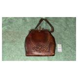 Antique Art Nouveau hand-tooled leather purse
