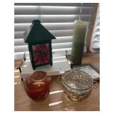 Lantern, candles & decor lot