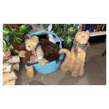 DecorativeBlue Basket with 2 Plushes