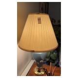 Blue-grey and brass twist table lamp