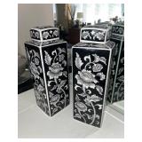2 floral porcelain covered jar - 12.5 inches h