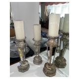 3 decorative mirrored candle stick holders -