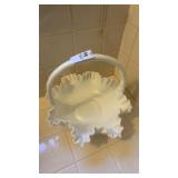 Fenton Hobnail milk glass ruffled basket