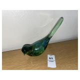 Vintage green art glass bird figurine- 4 inches h