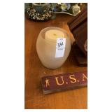 Wooden coaster and holder, candle, and USA decor