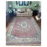 Large Vintage rose-pink wool area rug with