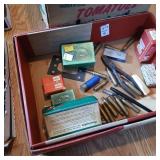 Box of misc ammo and reloading bullets