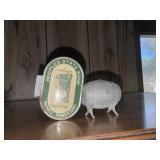 Vintage Peoples State Bank coin bank and pewter