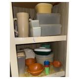 2 shelf lots of Tupperware containers
