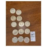 Lot of 13 1968, 69 and 74 1964 U.S. Kennedy Half