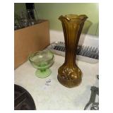 Vintage uranium glass pudding dish and amber