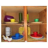 Lot of picnic dishes and duck S&P shakers