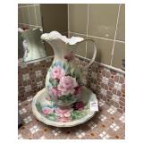 Hand painted floral vanity pitcher with matching