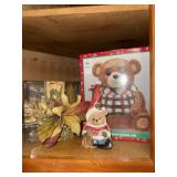 Christmas bear cookie jar and dish and lighted