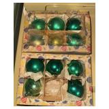 2 boxes of Vintage Czechoslovakia green ornaments