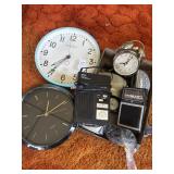 Lot of assorted clocks, portable radio and
