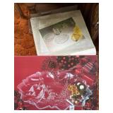 Glass Christmas serving tray and glass magnolia