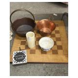 Vintage Game Board, copper pot, heavy metal