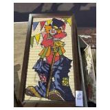 Vintage framed needlepoint or cross stitch clown