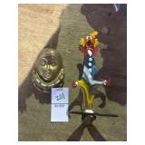 Hand-blown art glass clown figurine and brass
