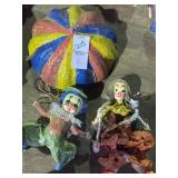 Vintage paper mache clowns with parachute and