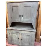 Antique blue-gray painted step-back cupboard no