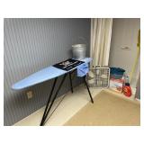 Ironing board, fan  & cleaning supplies lot