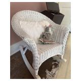 Childrens white whicker rocking chair with pillow