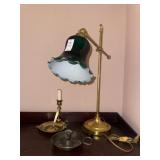Vintage brass table lamp with ruffled green shade