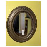 Vintage oval wooden wall mirror 12 X 14in