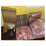Vintage needlepoint wedge block and pillows and