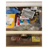 2 drawer lot of light bulbs, bandaids and misc