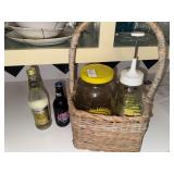 Wicker basket with food chopper, suntea glass jar