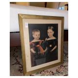 American Folk Print Children/Flowers -19th